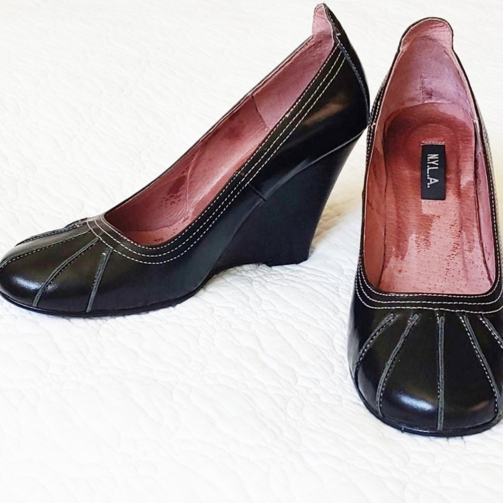 NYLA Albion Wedges Black & Pink Size 6